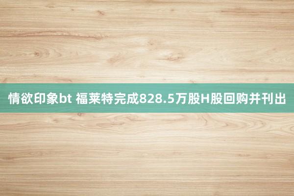 情欲印象bt 福莱特完成828.5万股H股回购并刊出